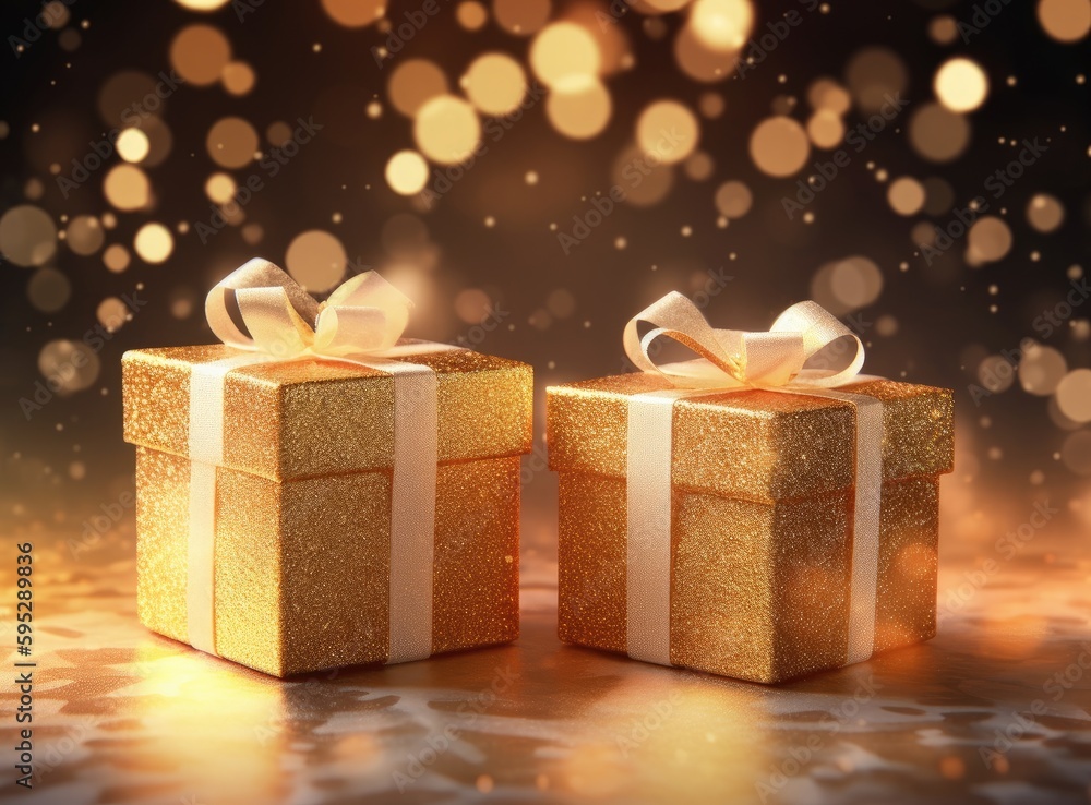 Poster golden gift boxes on abstract background created with generative ai technology