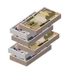 Japan Yen Vector Illustration. Japanese money set bundle banknotes. Paper money 1000, 5000, 10000 JPY. Flat style. Isolated on white background. Simple minimal design.