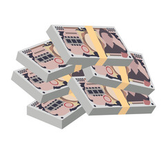 Japan Yen Vector Illustration. Japanese money set bundle banknotes. Paper money 5000 JPY. Flat style. Isolated on white background. Simple minimal design.