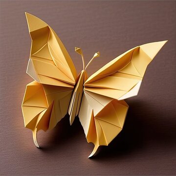 Origami butterfly on a dark blank background. Studio photo created using generative AI tools