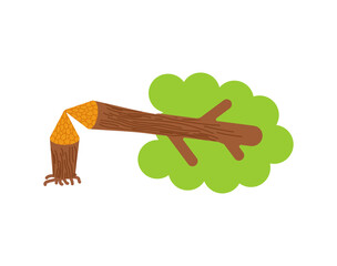Tree gnawed by beaver. forest log. Vector illustration
