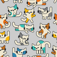 Obraz na płótnie Canvas Cartoon cute kitten pattern seamless. pet background. Baby fabric texture