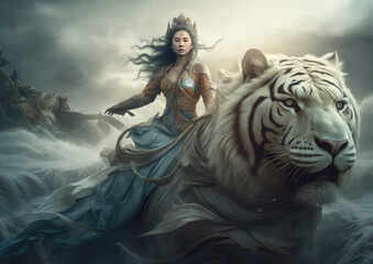 Mythical chinese goddess, a legend from the ancient China. Generative AI illustrations