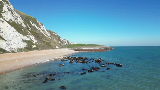 Aerial view of the scenic Samphire Hoe near Dover in Kent on a sunny day