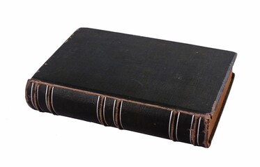 Old black book isolated on a white background.