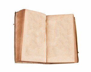 Old open book with pages turned from left to right, with one page left exposed