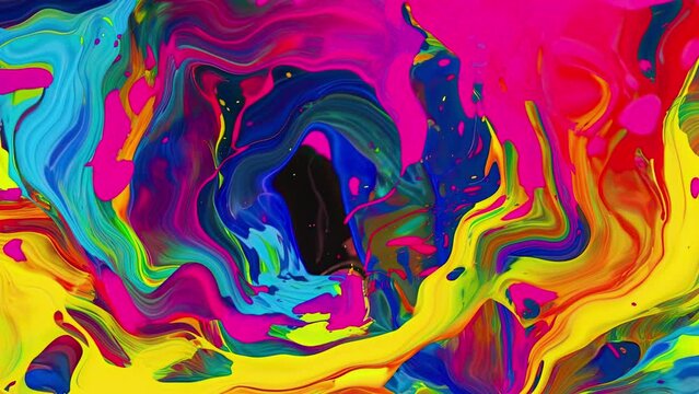 Abstract fluid video, motion background, colored vibrant moving liquid texture, creative art with dissolving material and alcohol ink style with thick paint layers
