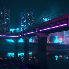 Bridge in a cyberpunk city