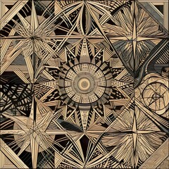 An intricate, seamless pattern displaying an assortment of geometric shapes and lines, interconnected in a complex, yet balanced design. - Generative AI, Generative, KI