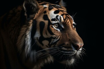 Fototapeta na wymiar Close-up of tiger against black background. Generative AI