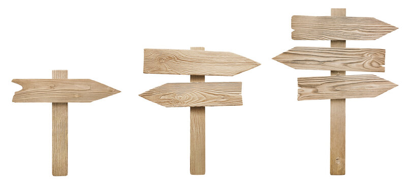 Naklejki Set of wooden arrow signs, cut out