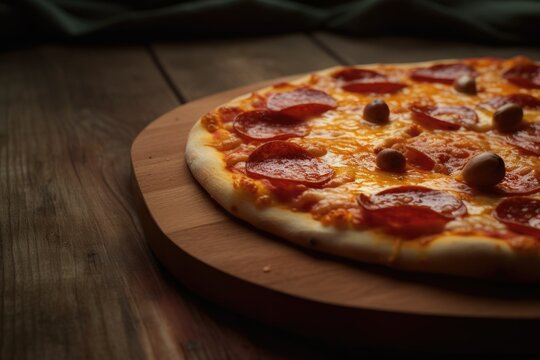 Closeup picture of a pepperoni/salami pizza created using generative AI tools