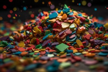 Fototapeta na wymiar Detailed view of a vibrant confetti heap. Generative AI