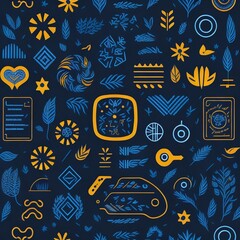 Seamless patterns for random icons on a dark colored background, illustration, for Graphic uses, AI generative 