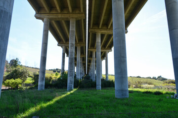 Construction view of cement pillar structure under highway