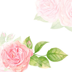 Fototapeta premium Wedding invitation template with hand painted watercolor flowers pink color. Decorative floral background perfect for card making, wedding invitation and DIY project