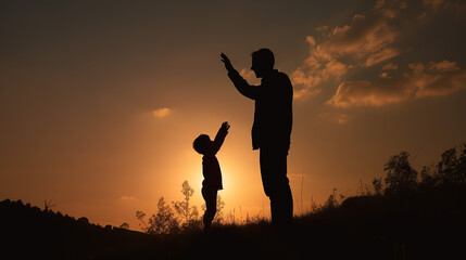 Happy Father Day, Silhouette Shadow Of A Father Holding His Child Up High, Generative Ai