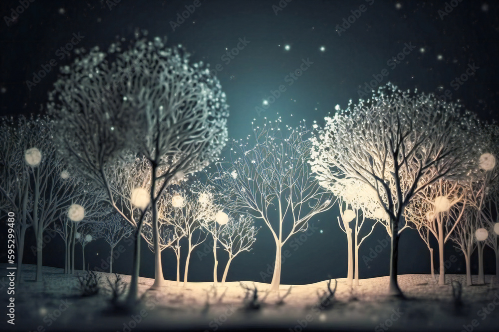 Aufkleber miniature trees covered with snow. created with generative ai technology.