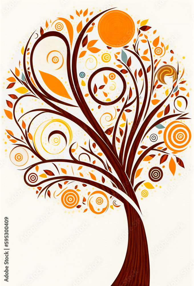 Poster Artistic stylized tree. Created with Generative AI technology.