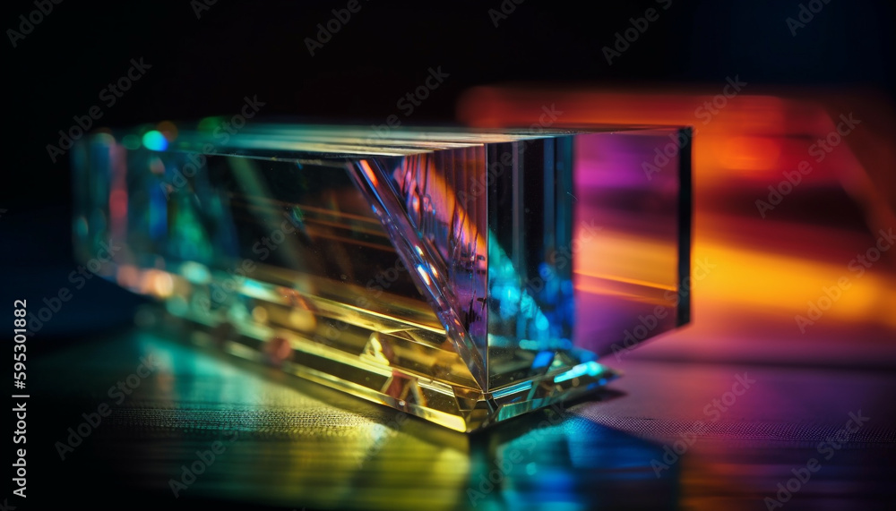 Poster abstract computer chip glowing on glass table generated by ai