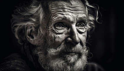 Aging man with a beard, looking sad generated by AI