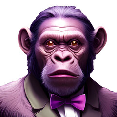 Ape Wearing a Purple Bow Tie - Created with Generative AI
