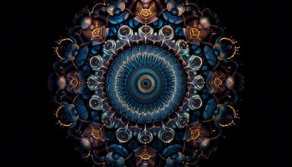 Fototapeta premium Meditating Buddha finds serenity in mandala backdrop generated by AI