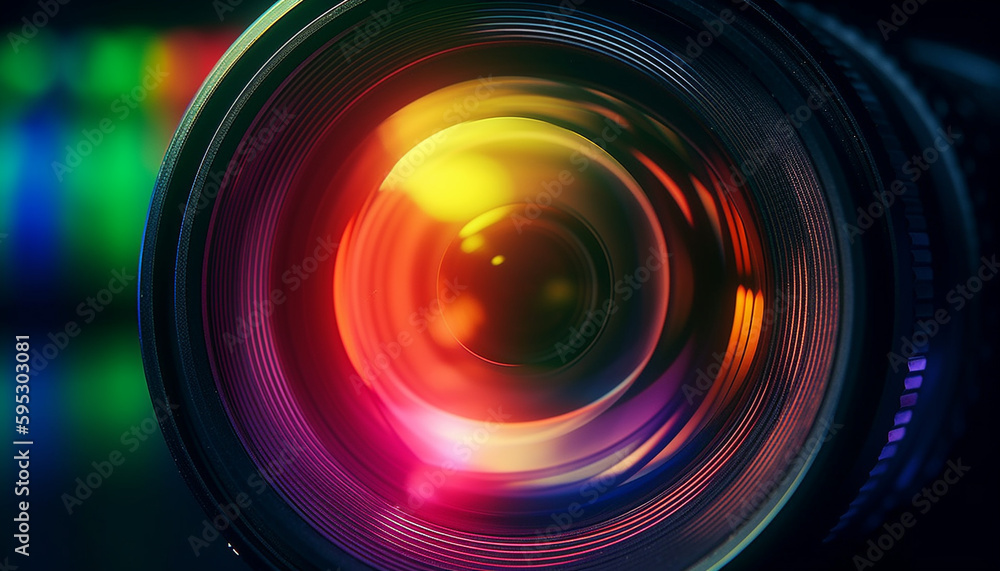 Poster multi colored illumination blurs abstract shapes in focus generated by ai