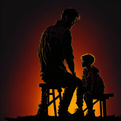 Father's day themed artificial intelligence illustration. Father and son image