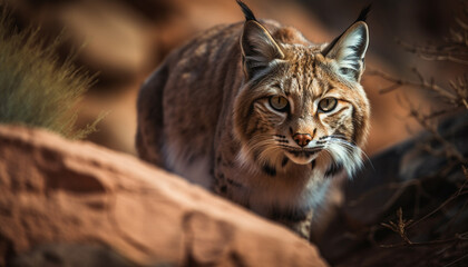 Obraz premium Majestic feline hunter's alertness in nature's beauty generated by AI