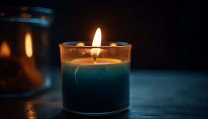 Obraz na płótnie Canvas Candle flame glowing, illuminating dark winter night generated by AI