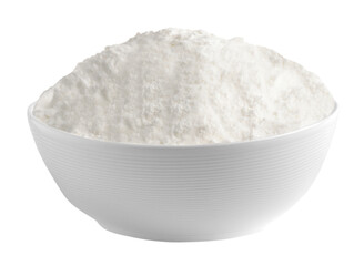 White flour in white bowl isolated. Png transparecy