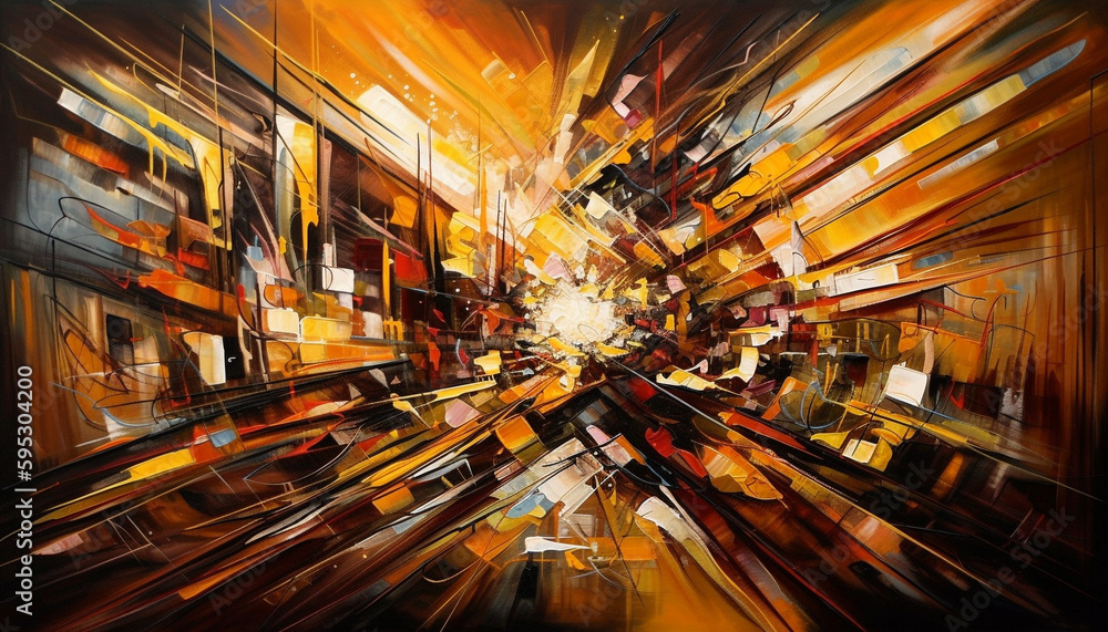 Poster vibrant colors illuminate modern cityscape in chaos generated by ai