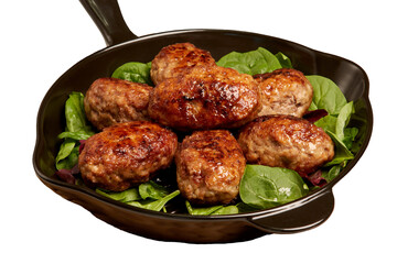 Pork, beef or chicken minced meat cutlets. Pan-fried meatballs. Isolated on a white background. Dinner for the family.
