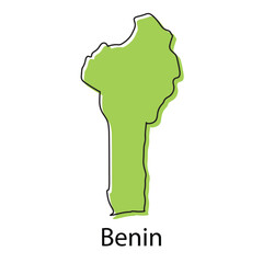 Benin map - simple hand drawn stylized concept with sketch black line outline contour. country border silhouette drawing vector illustration