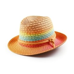 Straw hat isolated on white background. Colorful beach hat, summer holidays accessory, Generative AI