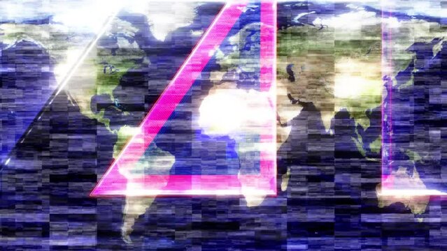 Five seconds Countdown Timer with world map glitch effect animation abstrct background. five to zero count down art effect counting timer abstract background.