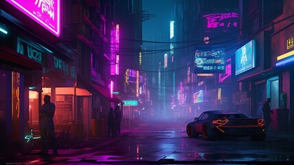 neon signs on the streets of cyberpunk.  AI generation