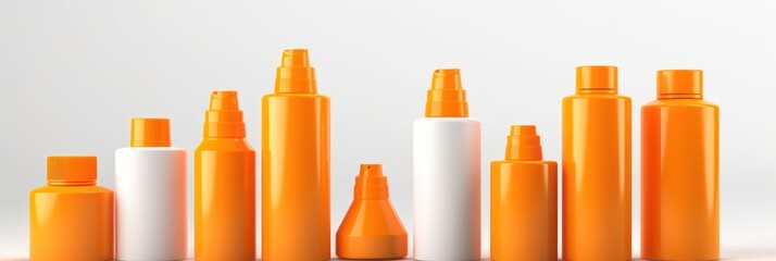 Cosmetics containers variation. Sunscreen tubes and bottles isolated on white background, Generative AI