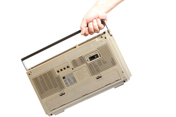 Retro ghetto radio boom box cassette recorder from 80s. in hand.