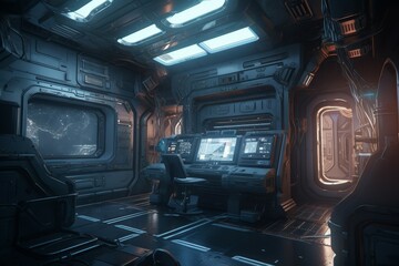 Sci-fi futuristic interior room. Generate Ai