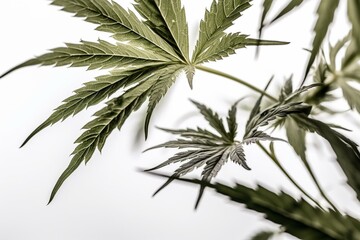 White background cannabis leaves. Generative AI