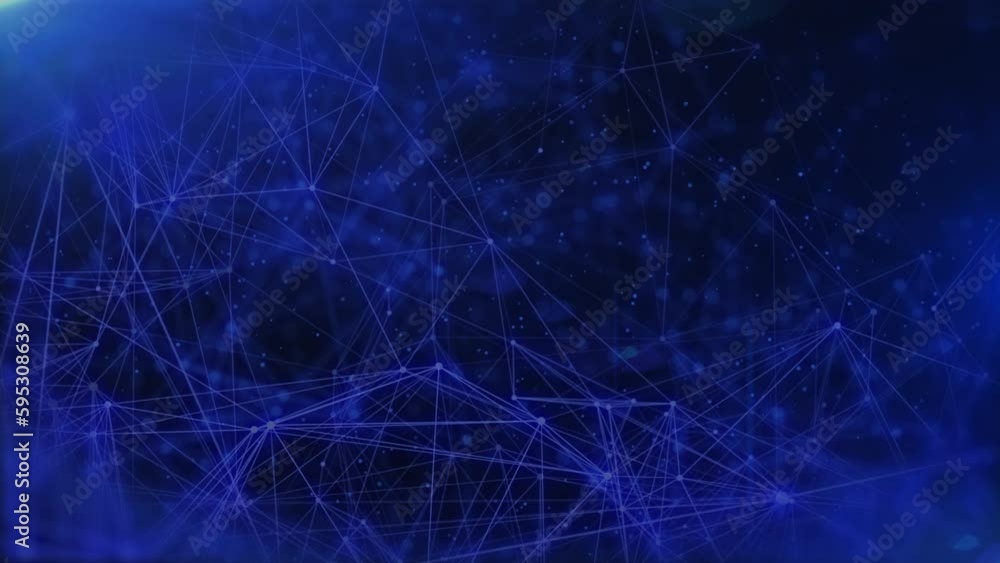 Aufkleber Abstract technology network flowing seamless loop 4K background. Global business data network. Plexus triangle and lines, dot dynamic moving structure platform.