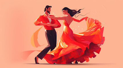 a beautiful vibrant color illustration of a couple dancing flamenco - obrazy, fototapety, plakaty