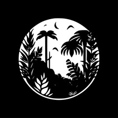 Jungle - Black and White Isolated Icon - Vector illustration