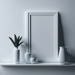 Blank frame mockup in modern minimalist interior. Ideal template for artwork, photo, or poster display. Generative AI	