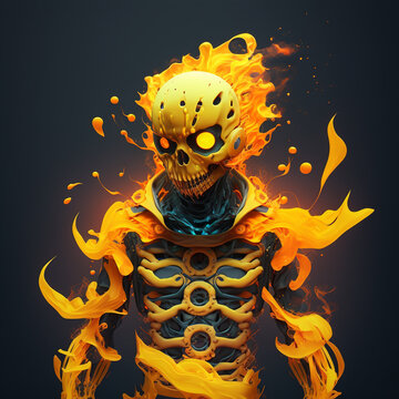 skeleton in bright fiery colors. Created with AI technology
