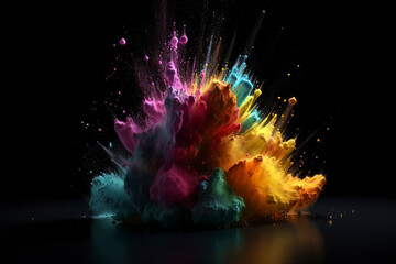 Colorful smoke exploding on a black background. AI technology generated image