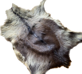 Genuine goat leather. Fur and tanned leather goods. White and neutral background. Pet skins.