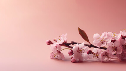 Obraz na płótnie Canvas Blossom spring cherry. macro cherry blossom tree branch on pink background (AI Generated)